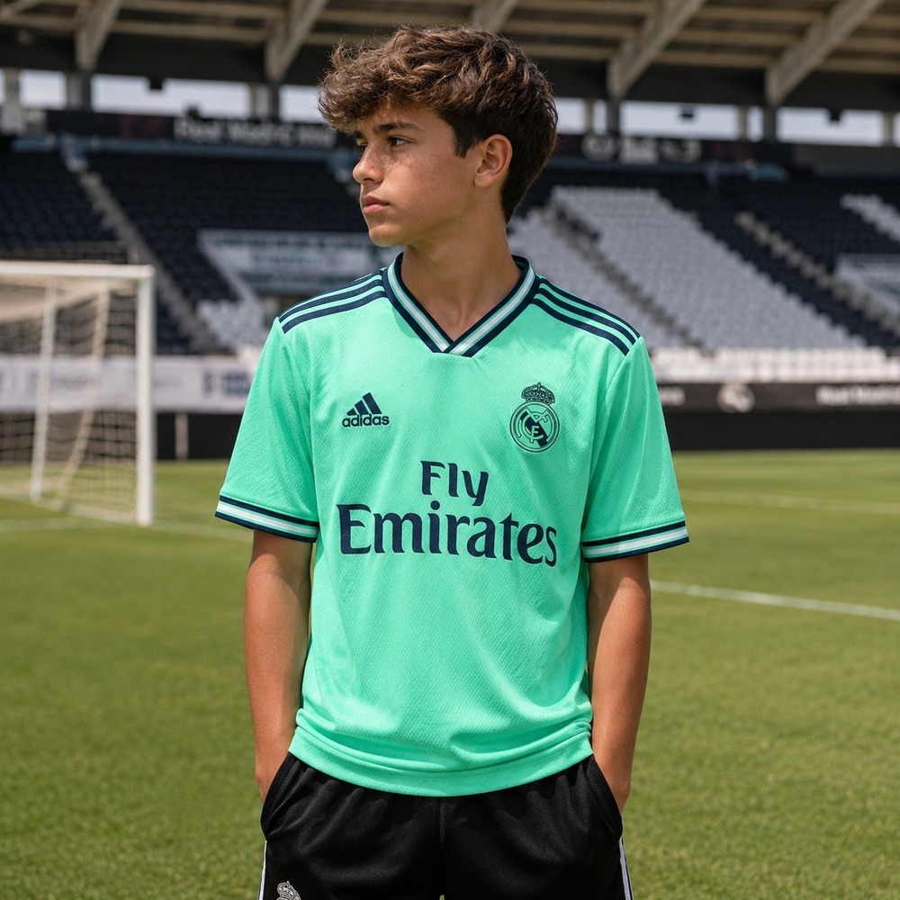 Real Madrid Jersey Youth L Green 2019/20 Adidas Fly Emirates Climalite Soccer